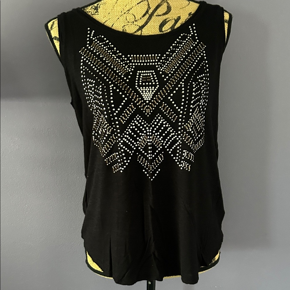 Black Sleeveless Top with Silver Accents